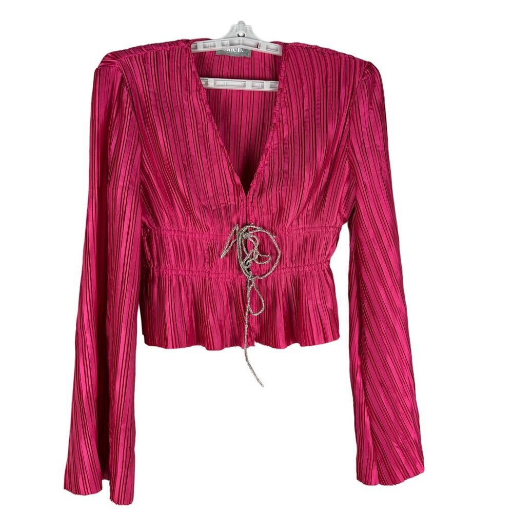 Blueb. Collection Womens Pink Pleated Long Sleeve Blouse Size L